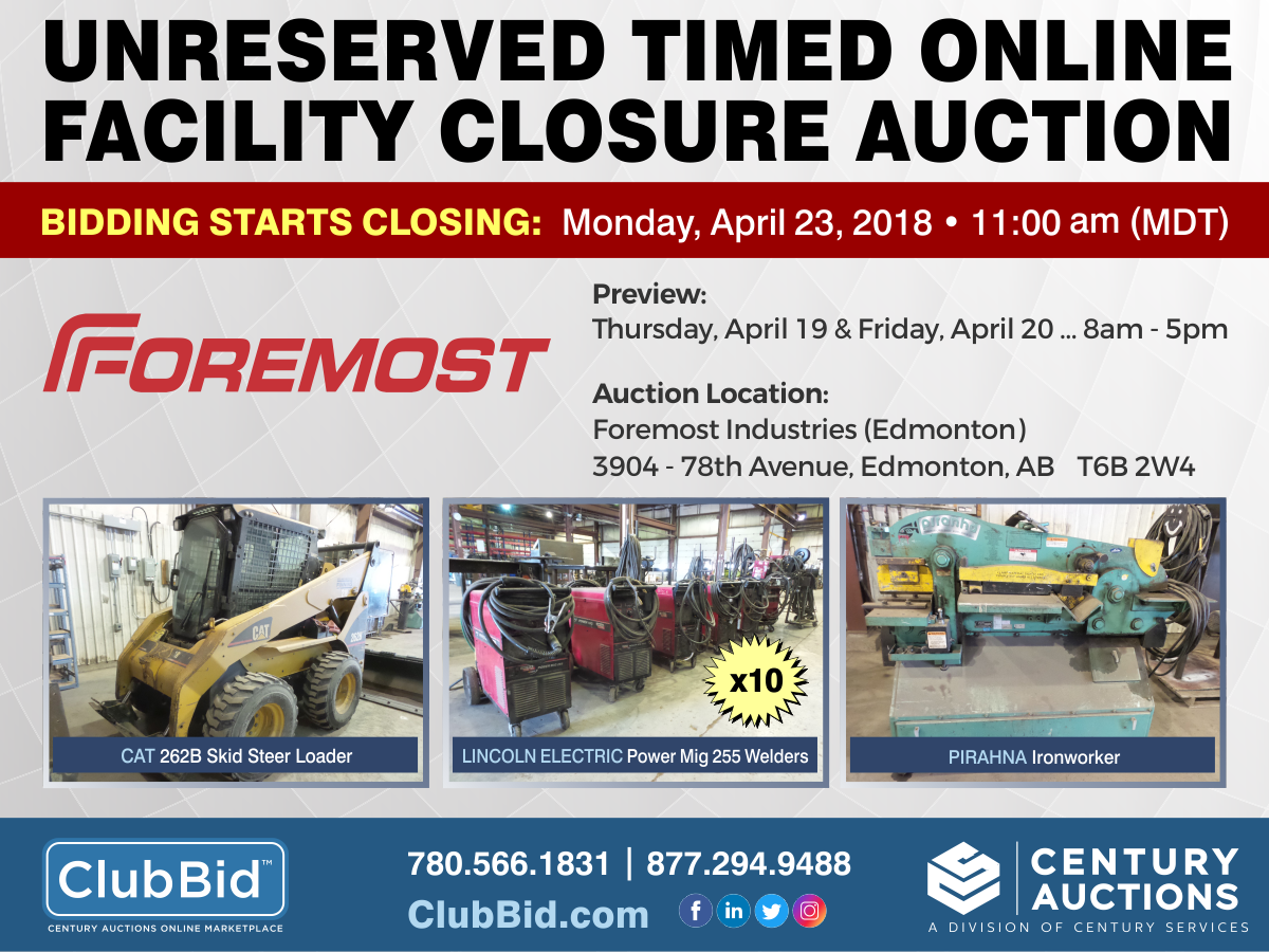 Foremost Unreserved Timed Online Facility Closure Auction