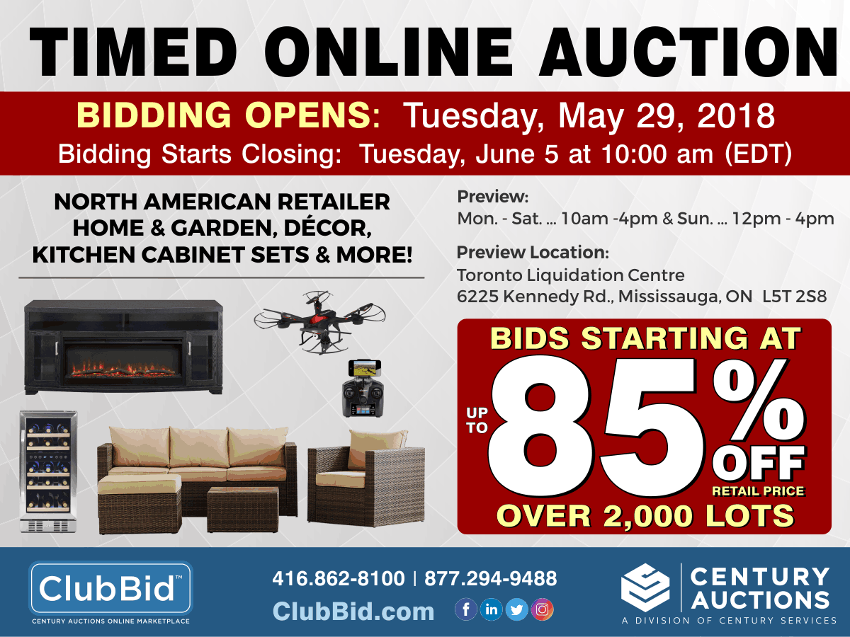 Toronto Timed Online Auction, North American Retailer, Home Decor & Outd