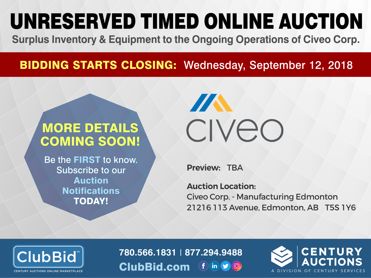 Unreserved Timed Online Auction - Surplus Inventory & Equipment Civeo