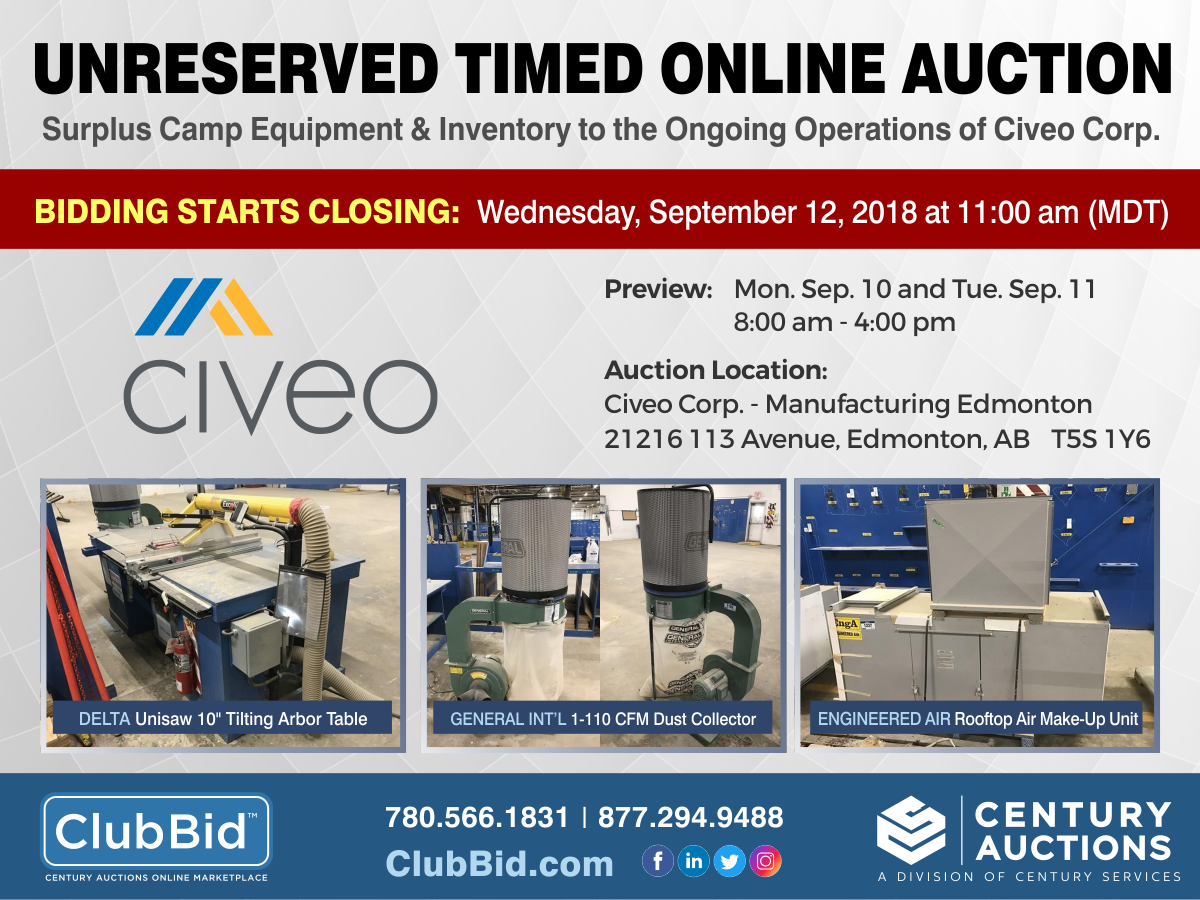 Unreserved Timed Online Auction - Surplus Camp Equipment & Inventory Civeo