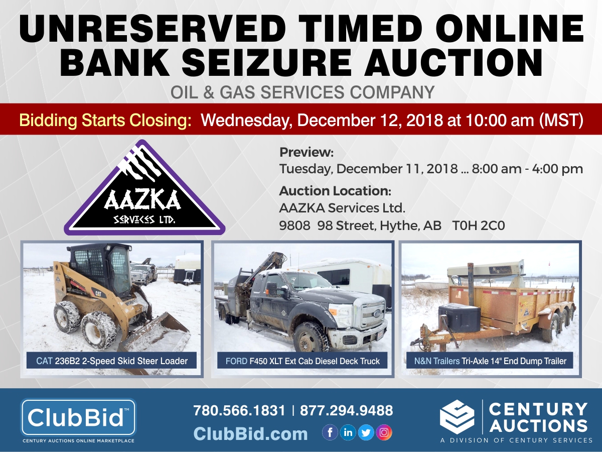 Timed Online Bank Seizure Auction, AAZKA Services Ltd.