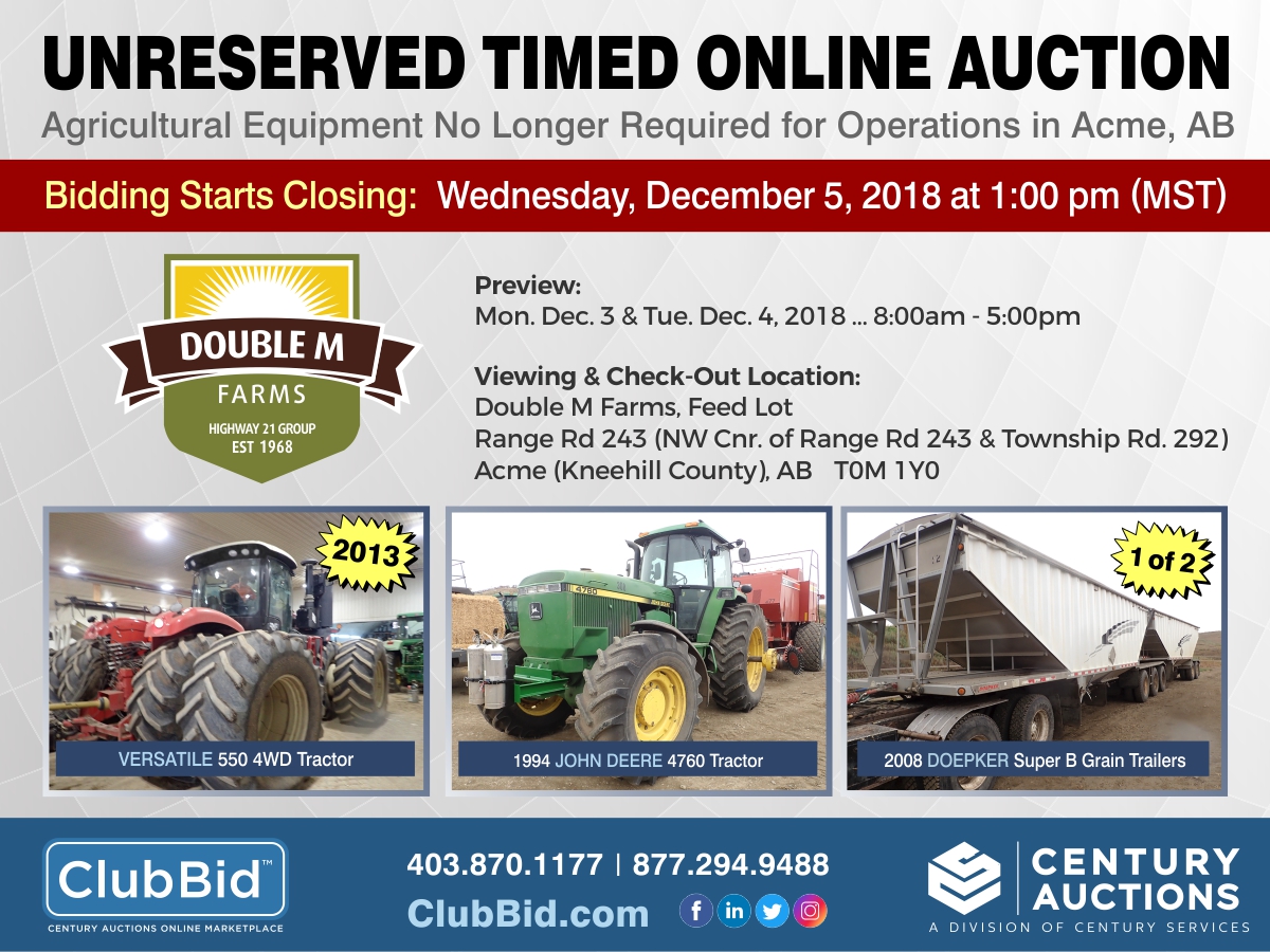 Unreserved Timed Online Auction Double M Farms December 5, 2018