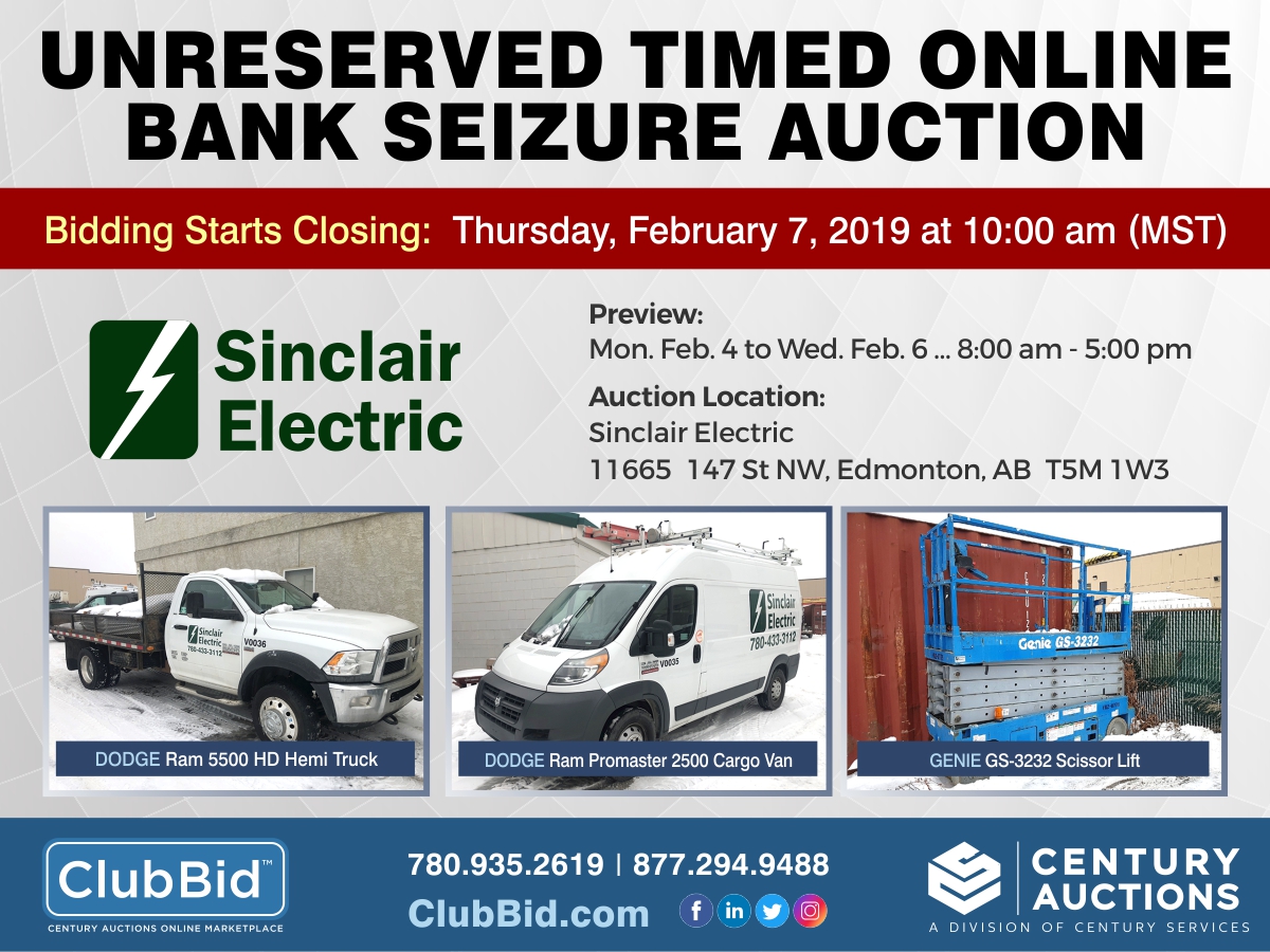 Unreserved Timed Online Receivership Sinclair Electric